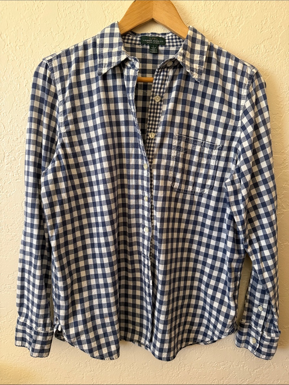 Vintage Y2K Lauren Jeans Co Western Shirt Womens L Navy Gingham